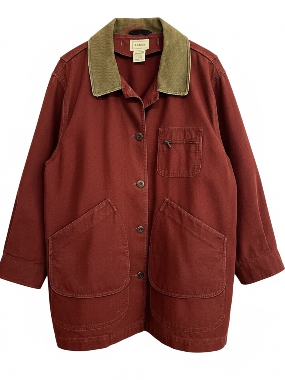 Vintage LL Bean Field Jacket Barn Coat Chore Jacket Burgundy Green Size XL - Picture 2 of 9
